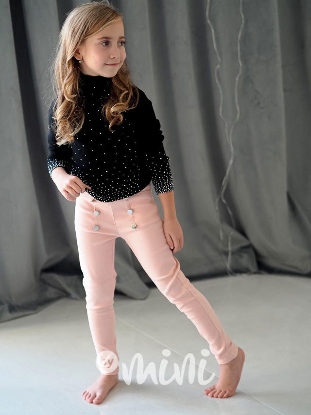 Růžové stretch kalhoty s knoflíky