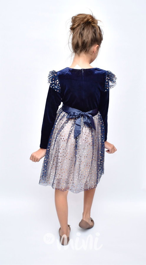 Velur sváteční šaty s hvězdičkami modré