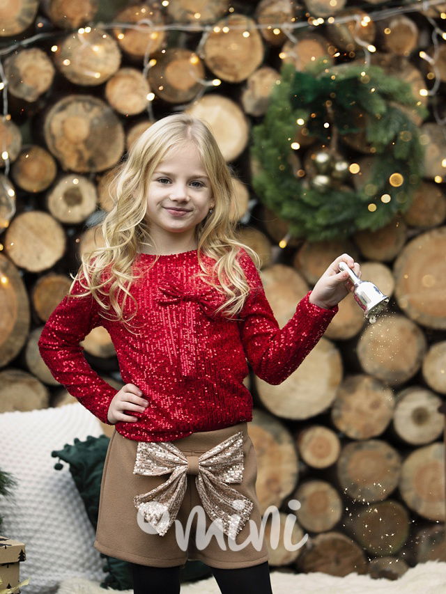 Slavnostní blůzka s flitry a mašlí červená