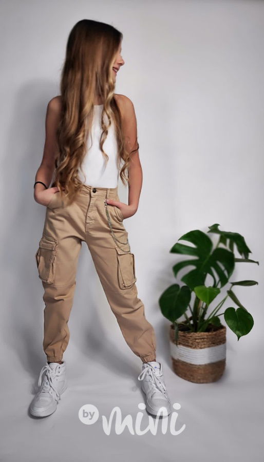 Cargo kapsáčové kalhoty s řetízkem béžové