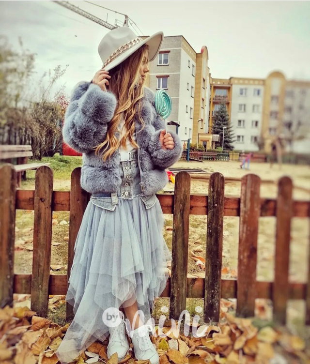 Jeans midi sukně s tylem