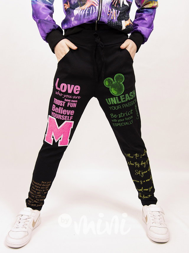 LOVE mickey stretch kalhoty černé