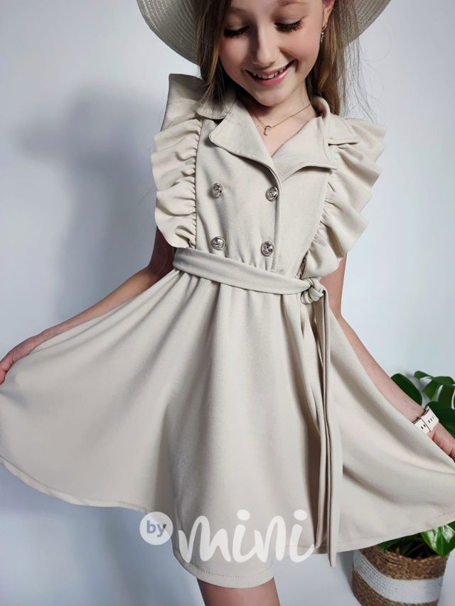 Frill šaty s páskem latté