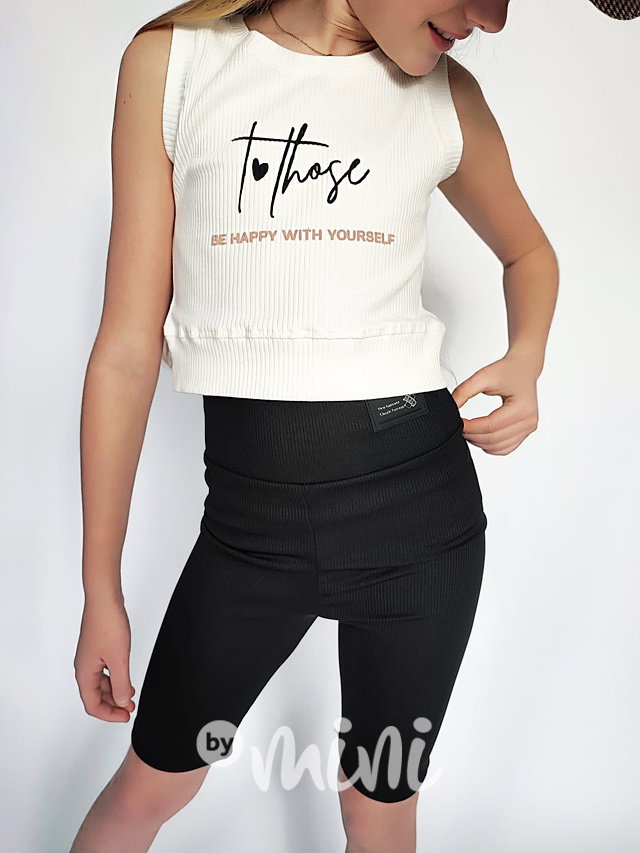 Žebrovaný sporty crop top HAPPY cream