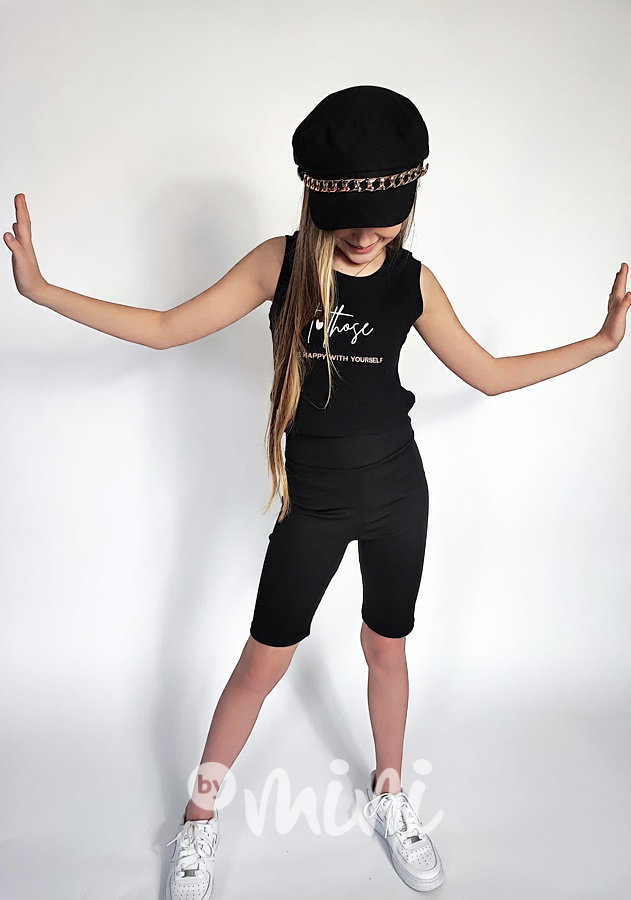 Žebrovaný sporty crop top HAPPY black