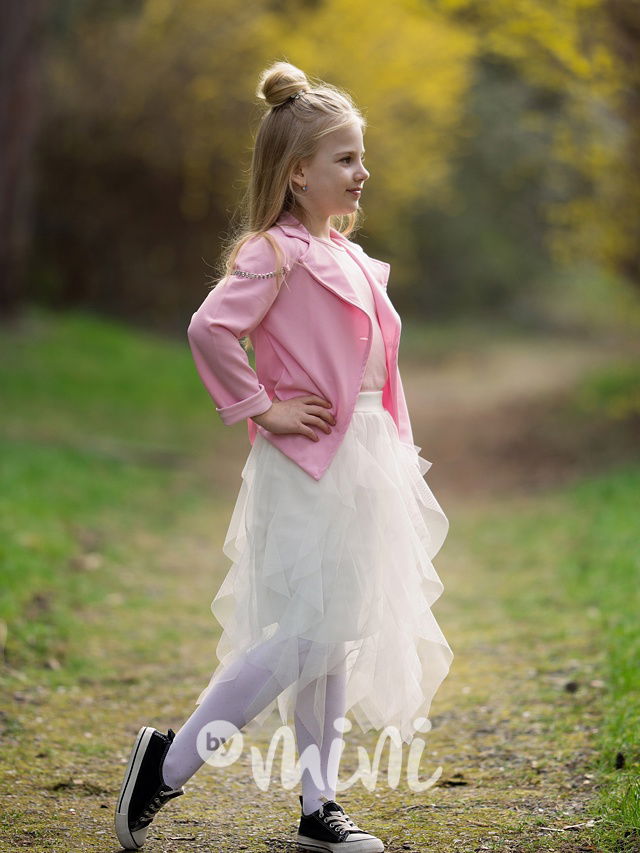 MIDI tylová dívčí sukně bílá