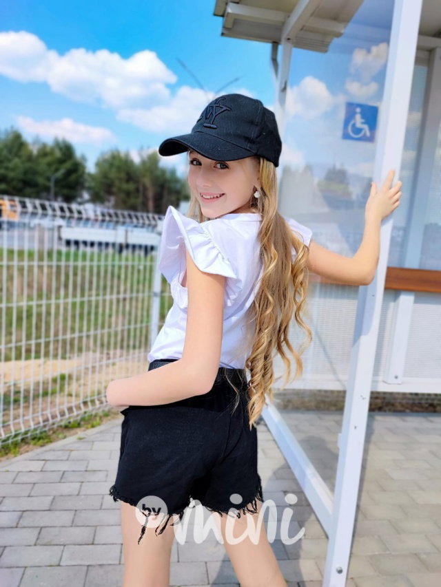 Černé ripped jeans sukňokraťasy s páskem