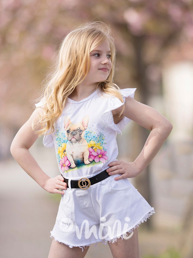 Stretch jeans kraťasy s páskem bílé