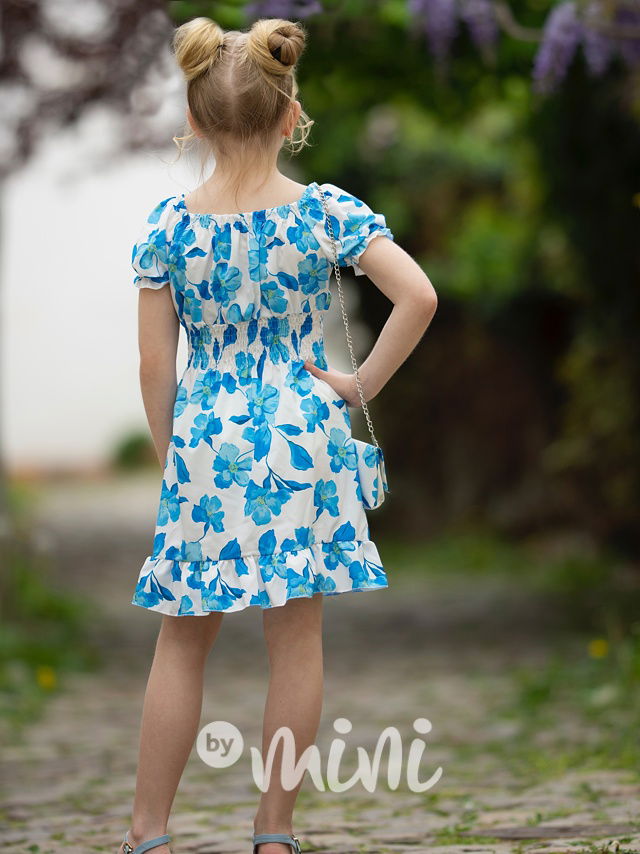 Blue blossom šaty s kabelkou