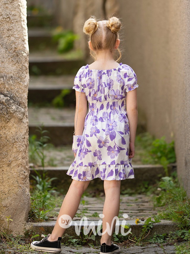 Lila blossom šaty s kabelkou