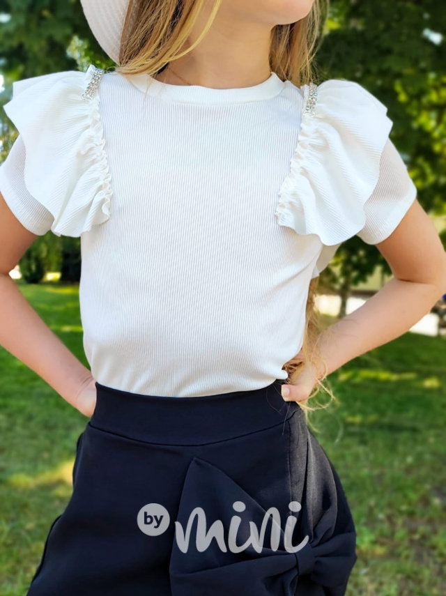 Žebrovaná blůzka s řasením cream white