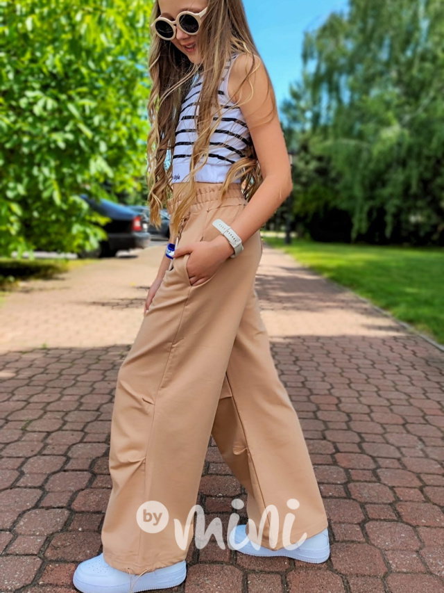 Fashion volné kalhoty s karabinou beige