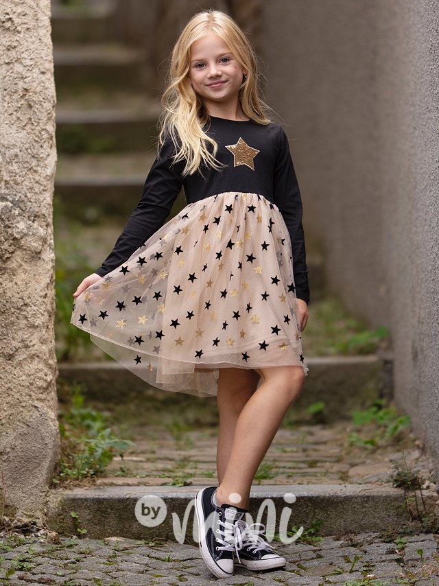 STARS šaty s tylem black/beige