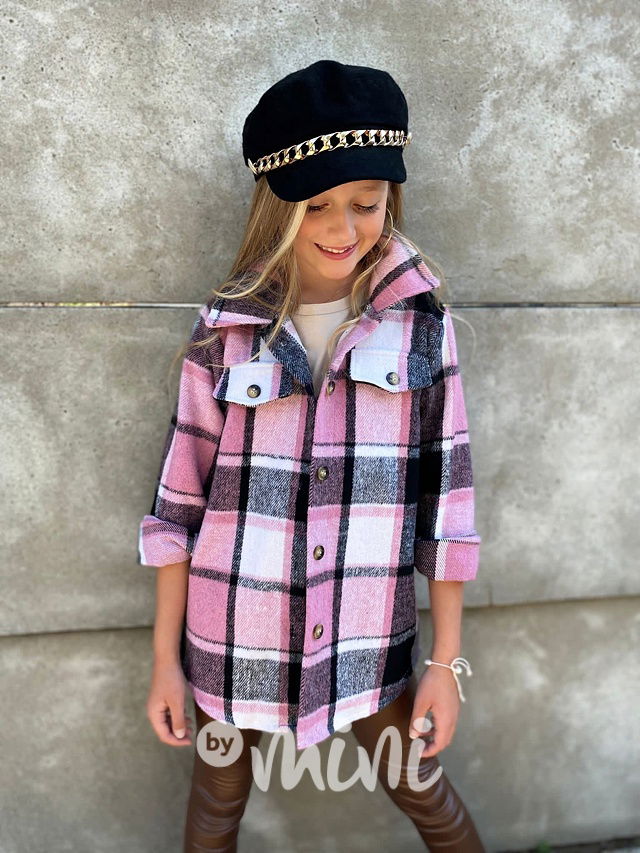 Pink karo teplá flauš košile