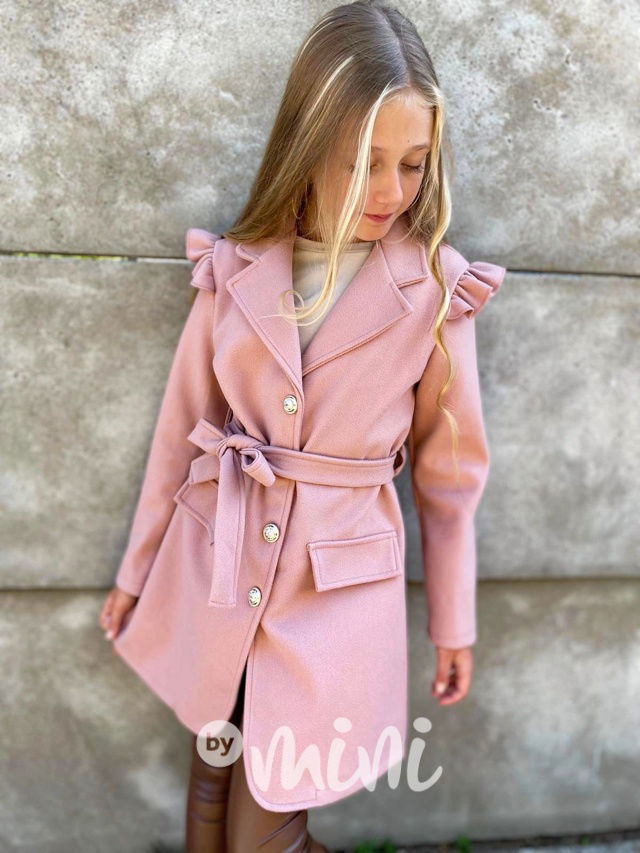 Flaušový kabát s řasením pink