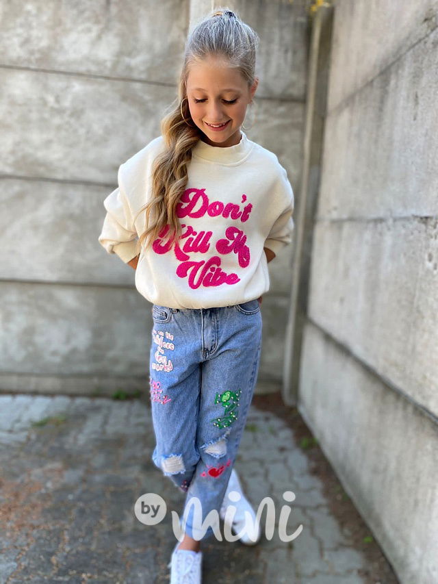 Jeansy s printem a kamínky