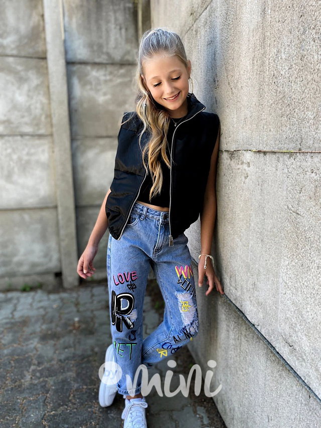 Ripped jeansy s printem