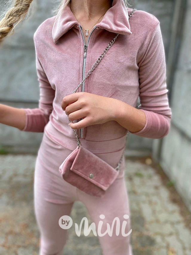 Velurový overal s kabelkou pink