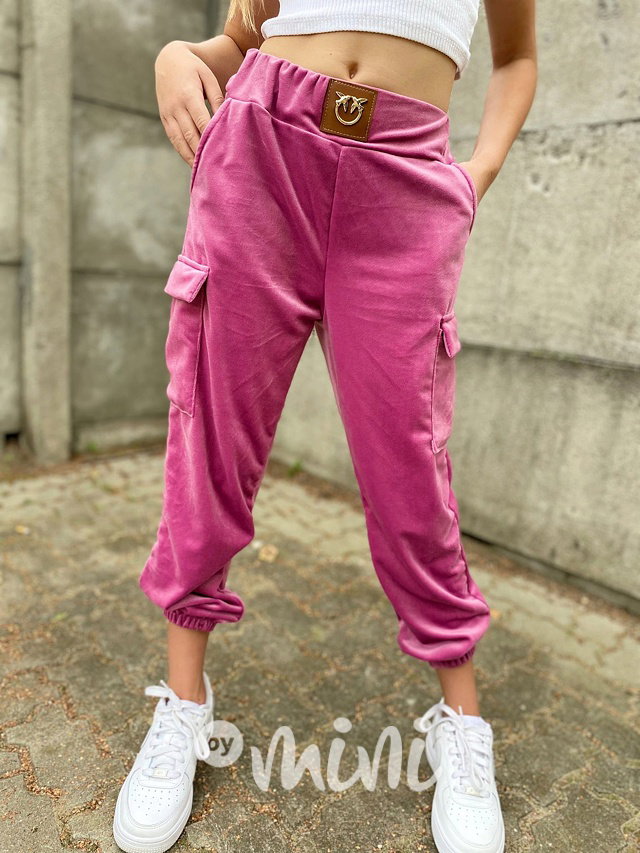 Velurové cargo kapsáče pink