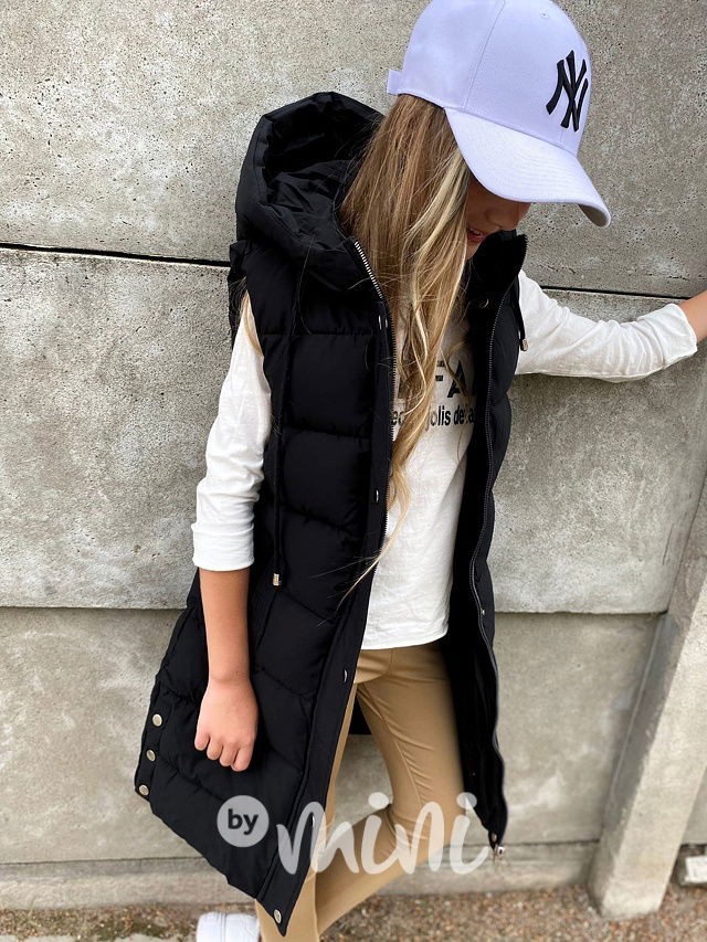 Long černá vesta s kožíškem uvnitř