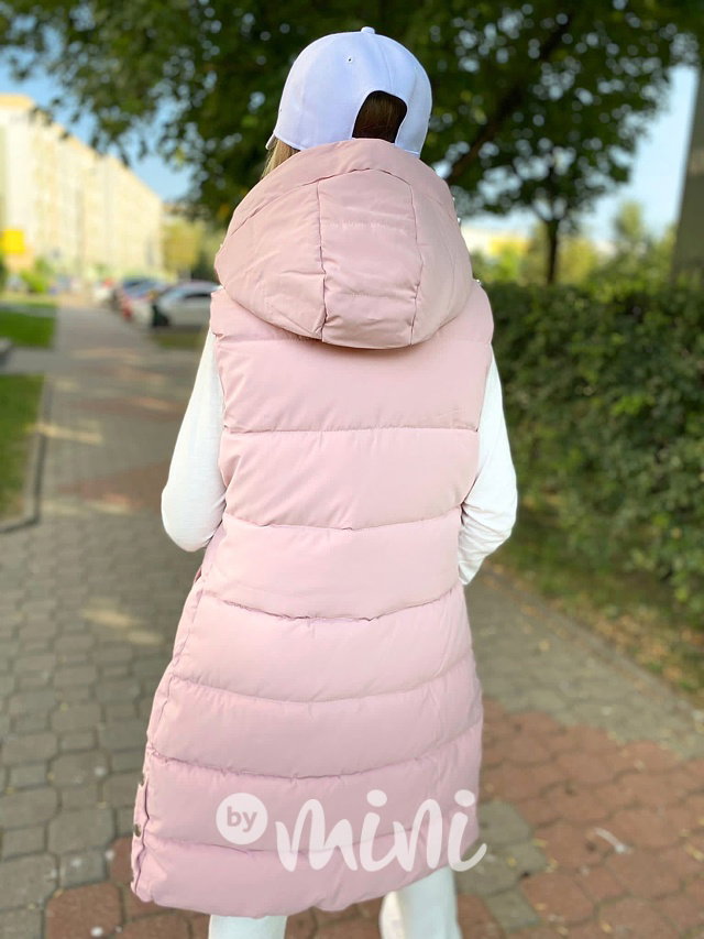 Long růžová vesta s kožíškem uvnitř