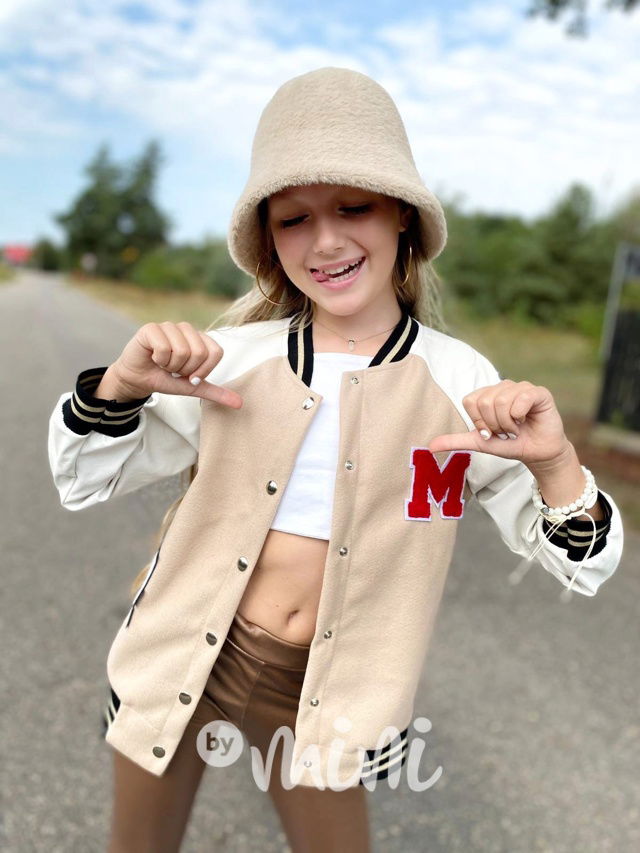 Eco leather sporty bomber beige