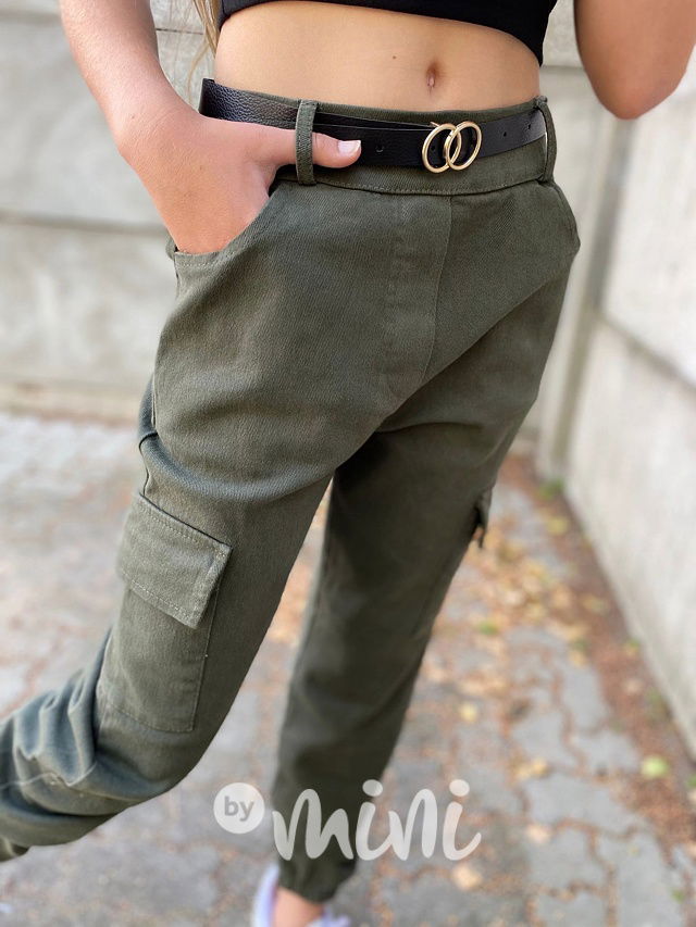 Cotton jeans kapsáče s páskem khaki