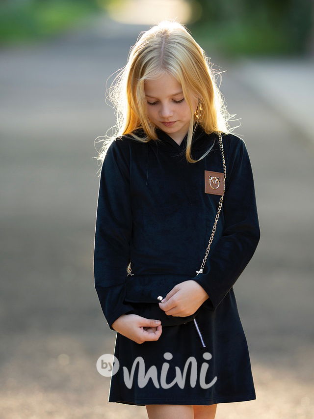 Velurové hoodie šaty s kabelkou black