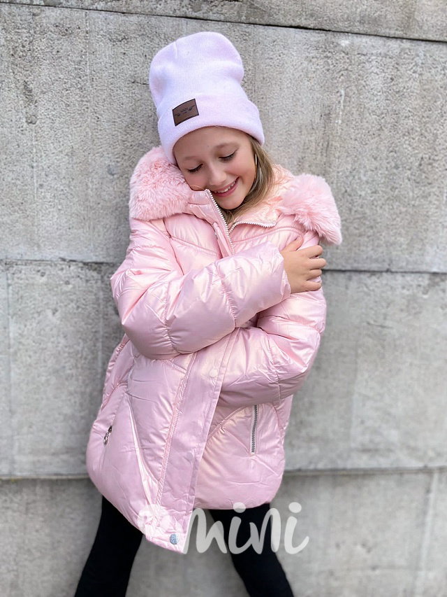 Zimní metalická long bunda pink