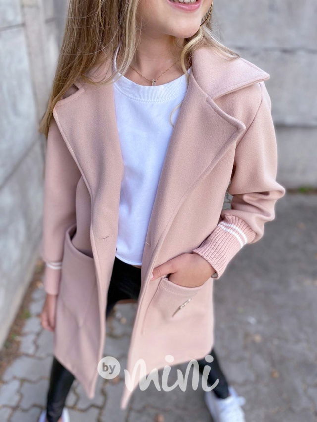 Flaušový kabát s náplety pink