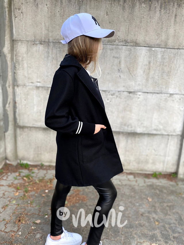 Flaušový kabát s náplety black