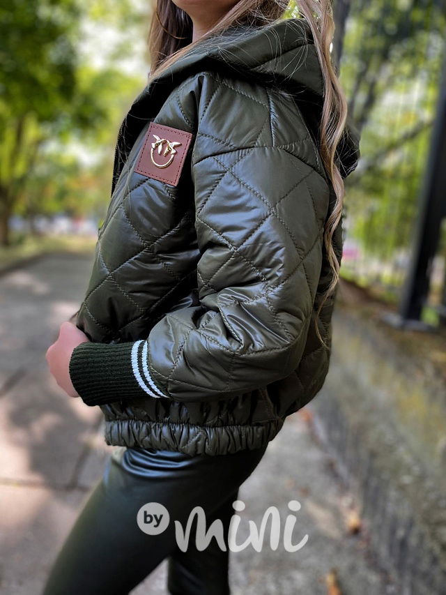 Khaki prošívaná bunda s náplety