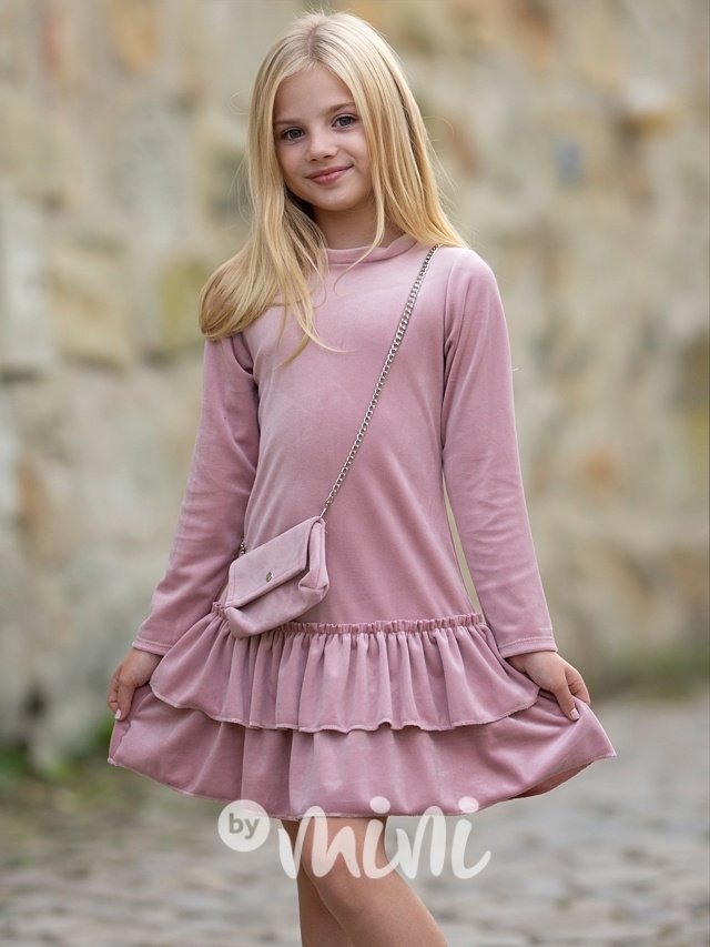Soft velurové šaty s kabelkou pink