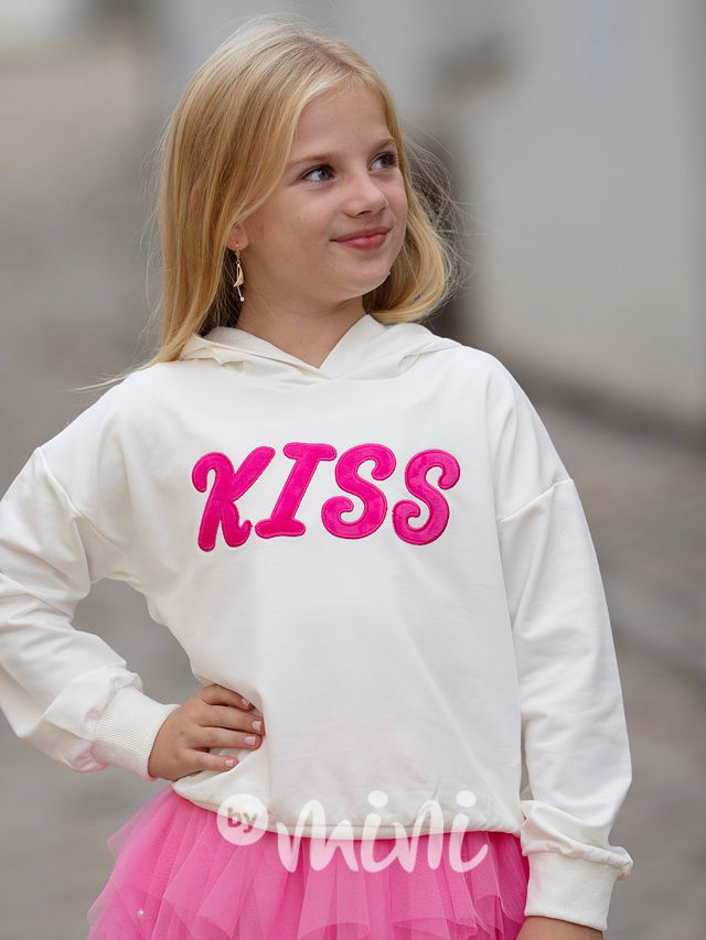 Mikina Kiss s rohy na kapuci cream