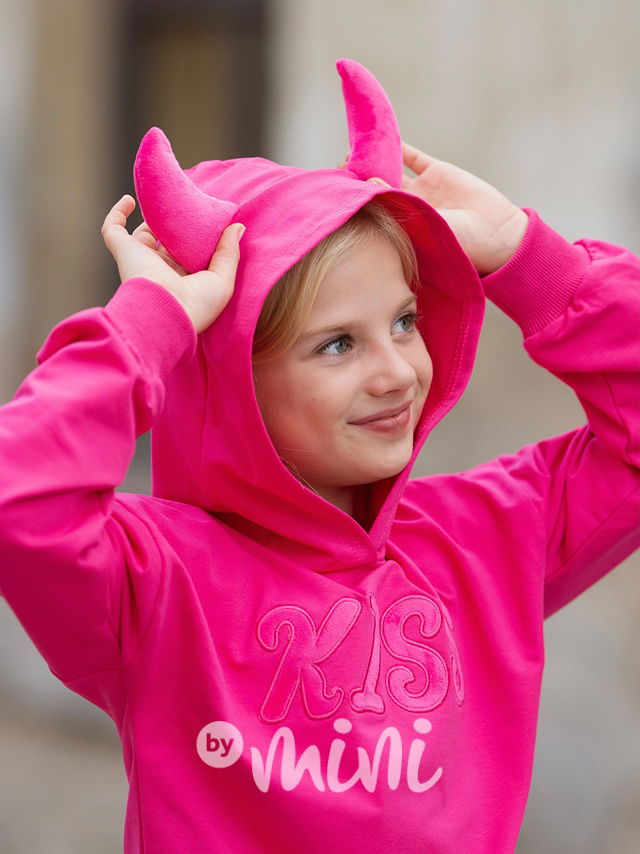 Mikina Kiss s rohy na kapuci pink