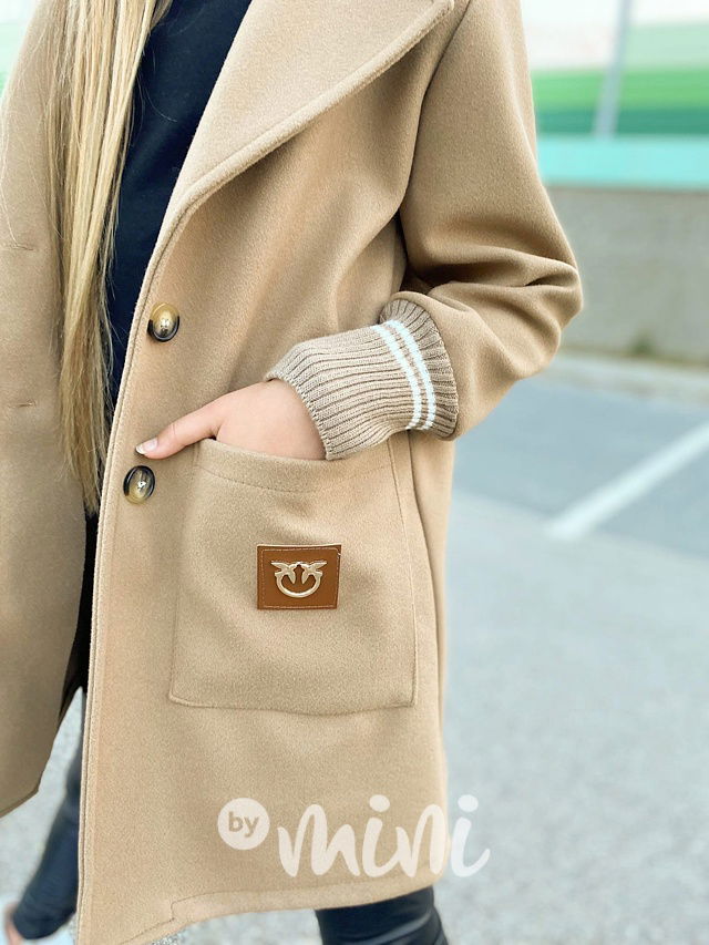 Flaušový kabát s náplety beige