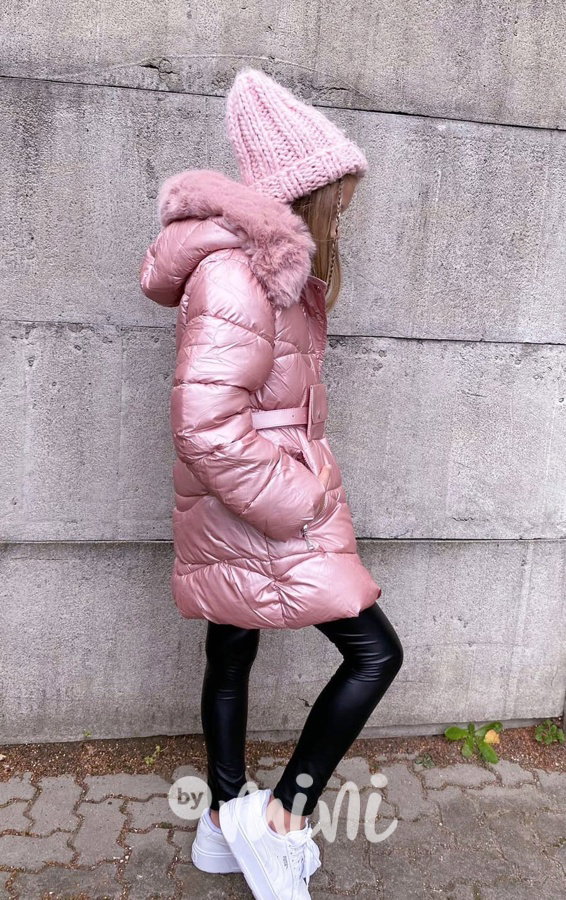 Zimní kabát s páskem pink