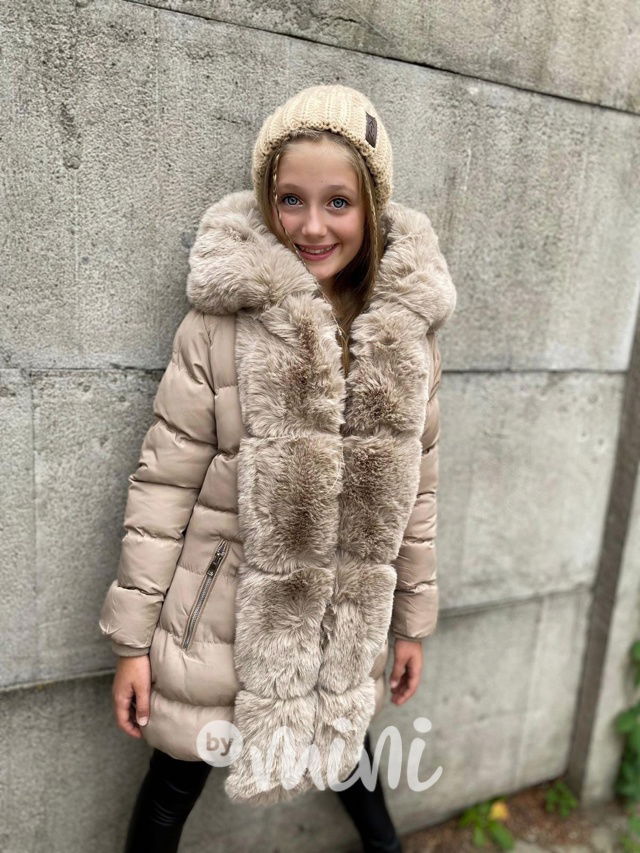 PREMIUM zimní kabát s kožíškem beige