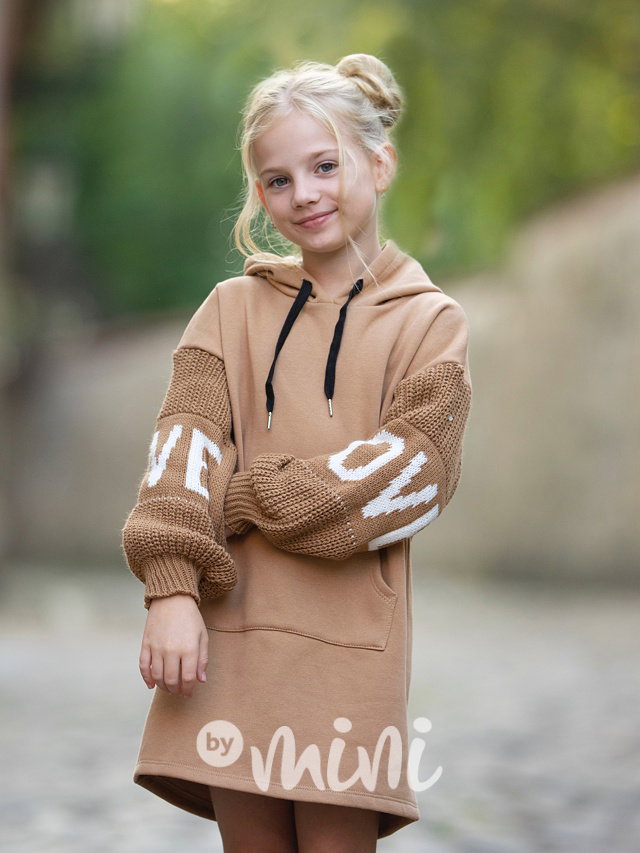 LOVE teplá hoodie mikina beige