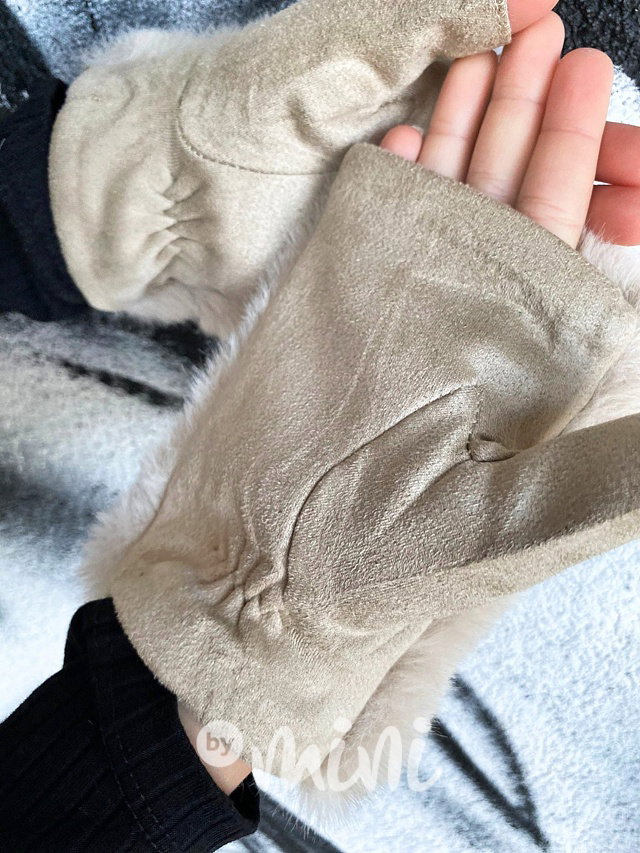 Chlupaté rukavičky beige
