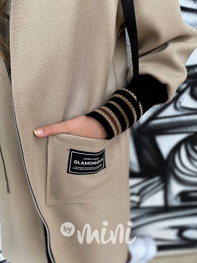 Fashion flauš kabátek s náplety beige