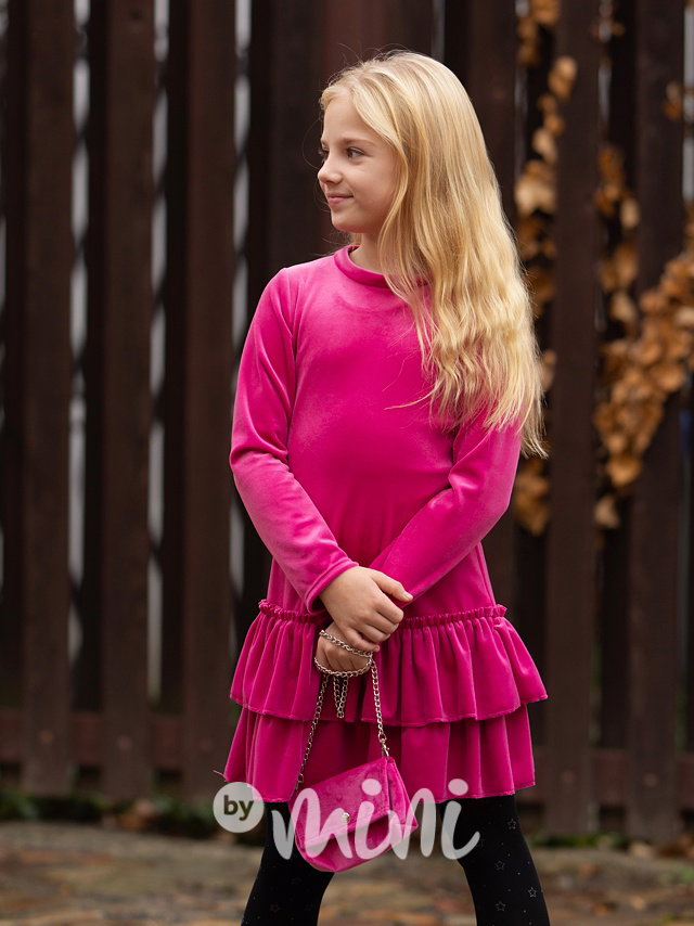 Soft velurové šaty s kabelkou pink