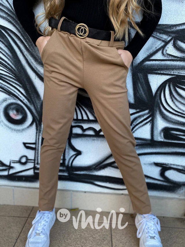 Stretch kalhoty s páskem béžové