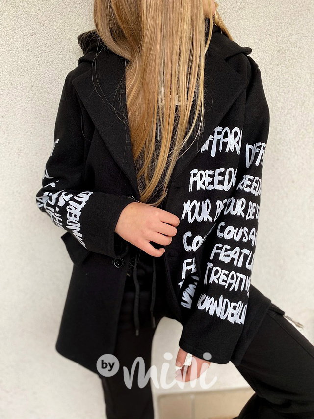 Fashion boyfriend kabát s nápisy černý