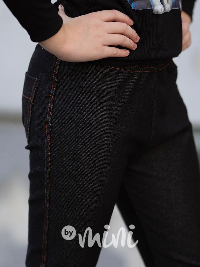 Bavlněné dark jeans jegginy s mašličkou