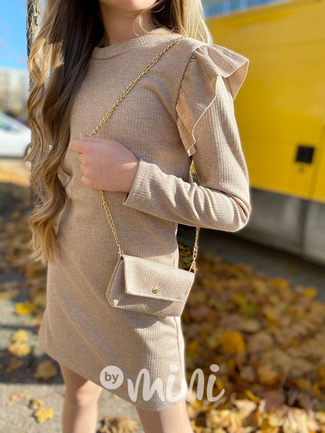 Teplé šaty s kabelkou beige