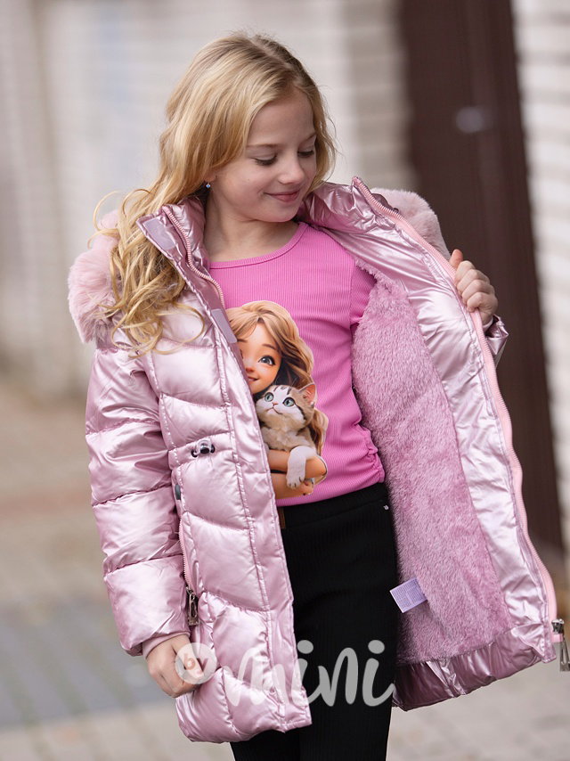 PREMIUM zimní kabát metallic pink