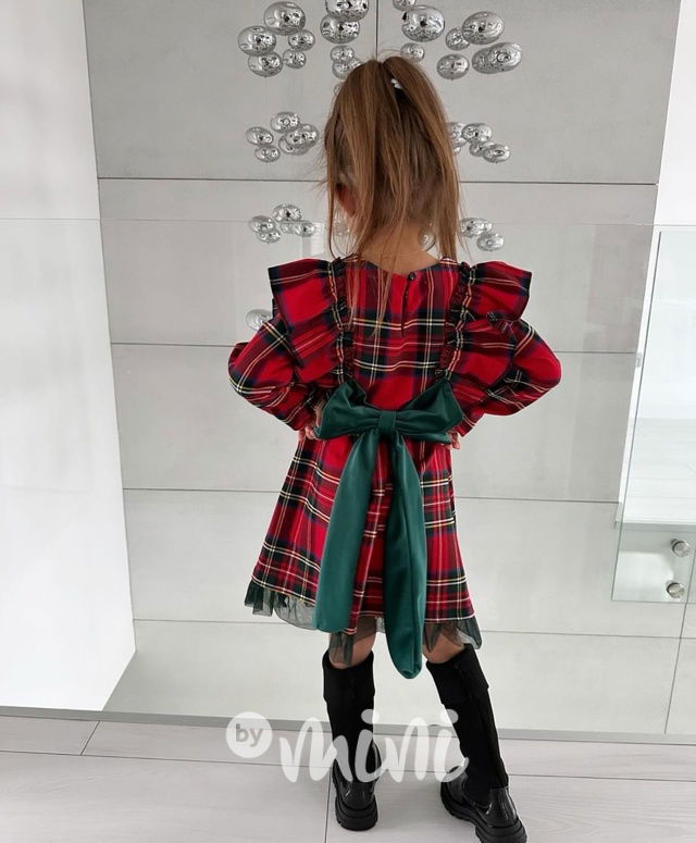 Sváteční karo šaty s mašlí