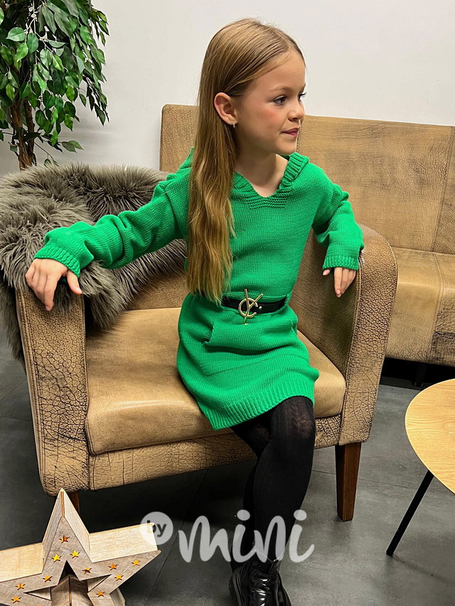 Svetrové hoodie šaty s páskem green