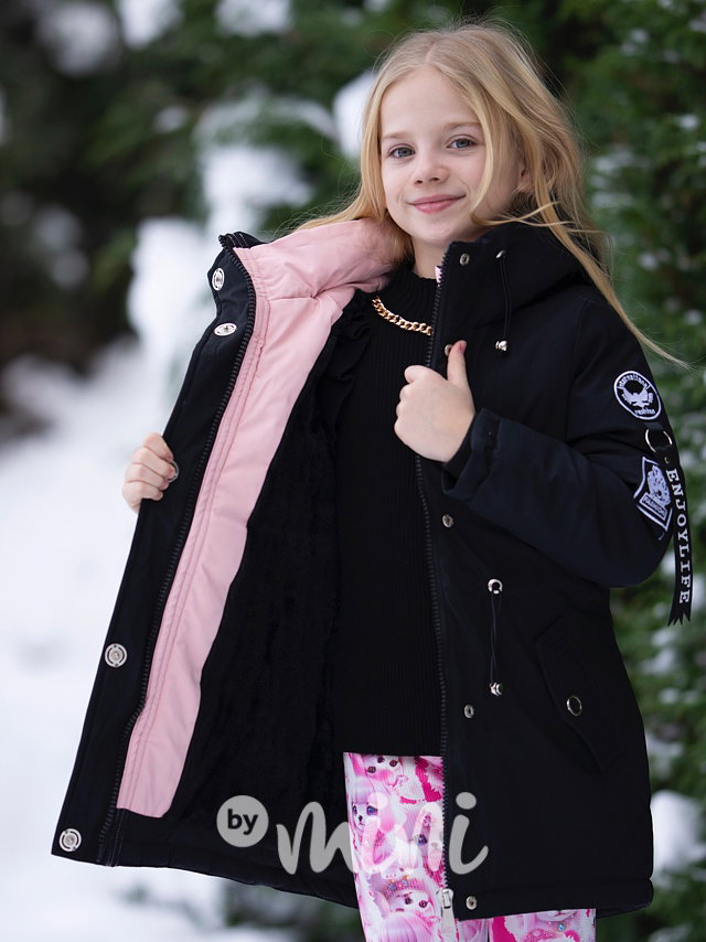 Sporty parka s kožíškem uvnitř black/pink